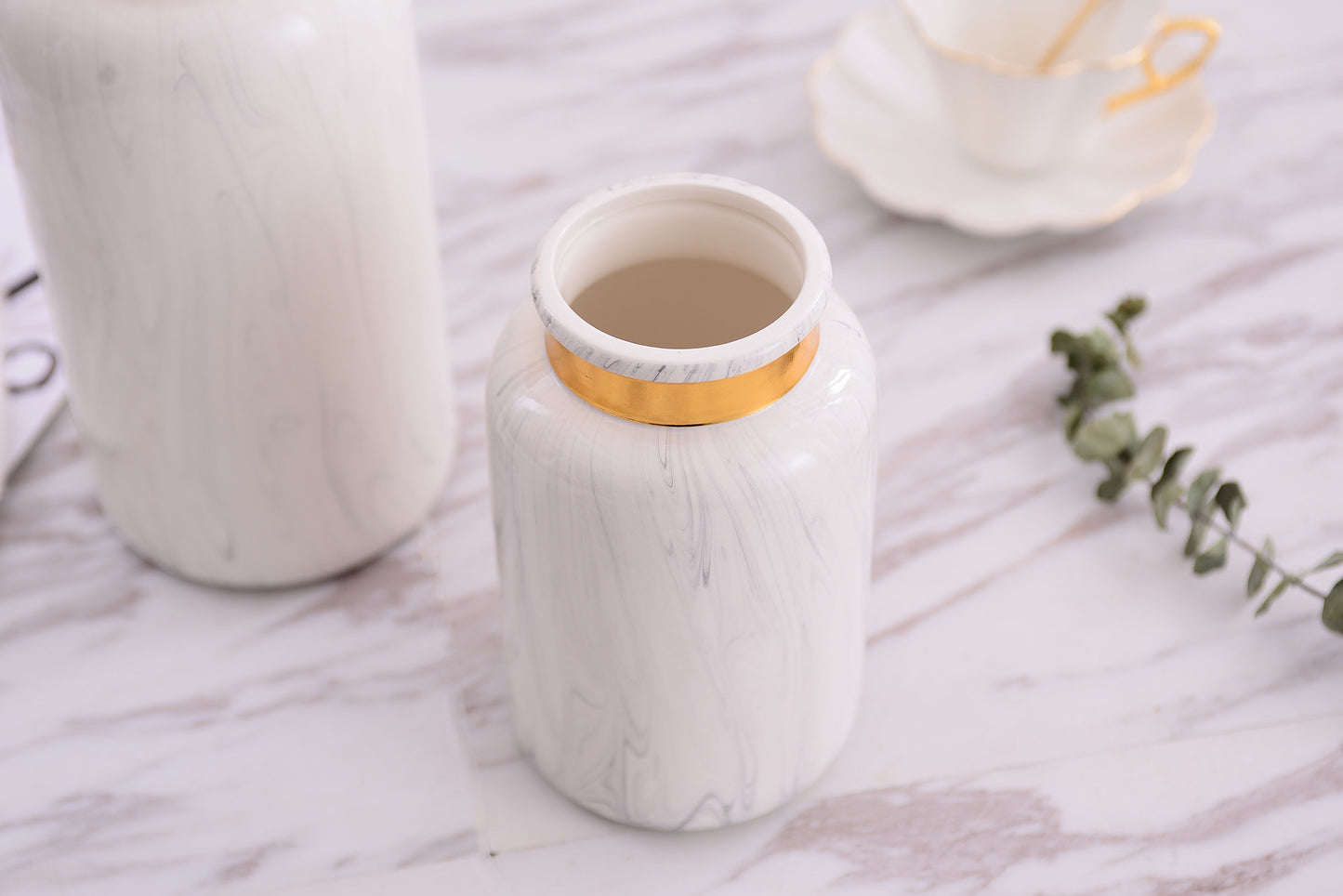 Keramikvase Marmor-Optik mit Gold