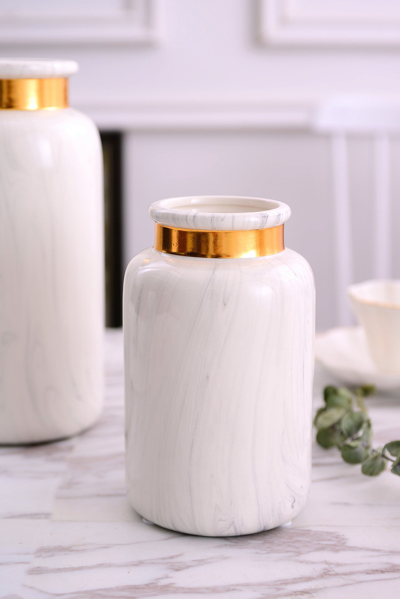 Keramikvase Marmor-Optik mit Gold