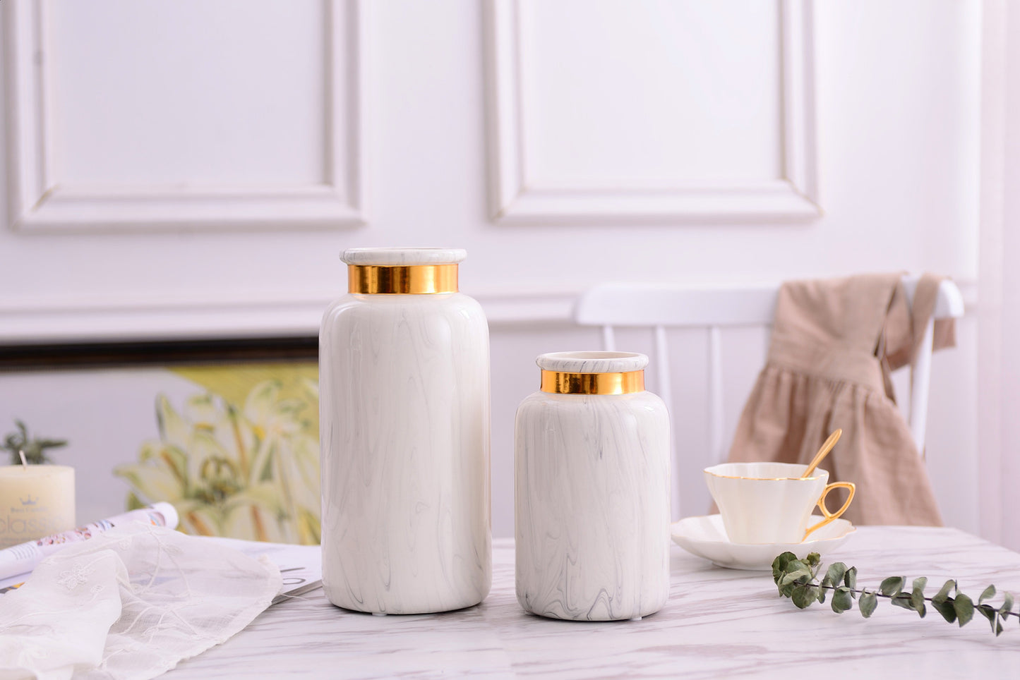 Keramikvase Marmor-Optik mit Gold