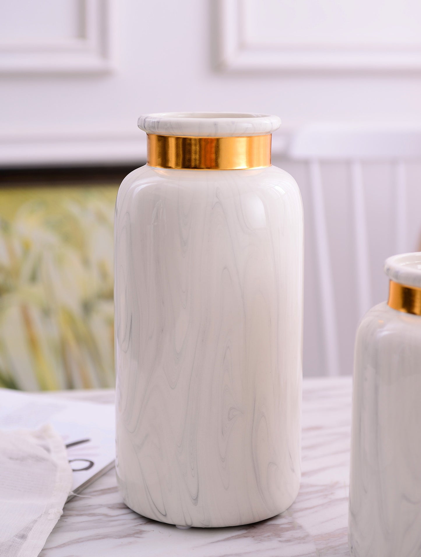 Keramikvase Marmor-Optik mit Gold